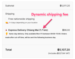 Wine in a Flash: Thailand's New Same-Day Delivery 2 Dynamic shipping fee of wine delivery in Thailand.