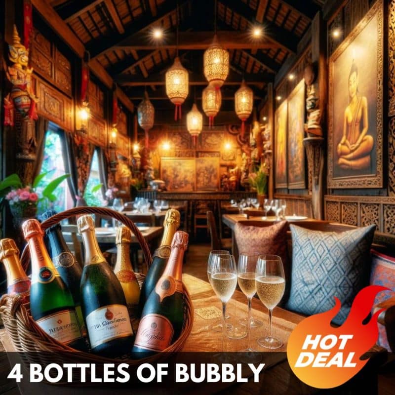 promotion-bubbly-sparkling-wine-thailand 4 bottles of sparkling wine in a Thai restaurant.