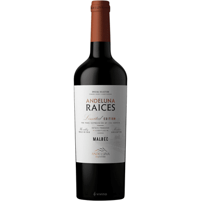 Andeluna Raices Limited Edition Malbec Andeluna Raices Limited Edition Malbec is a Full-Bodied Red Wine from Argentina