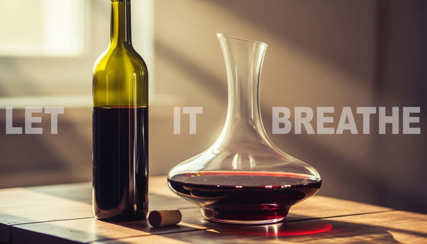 A bottle of wine that is breathing.